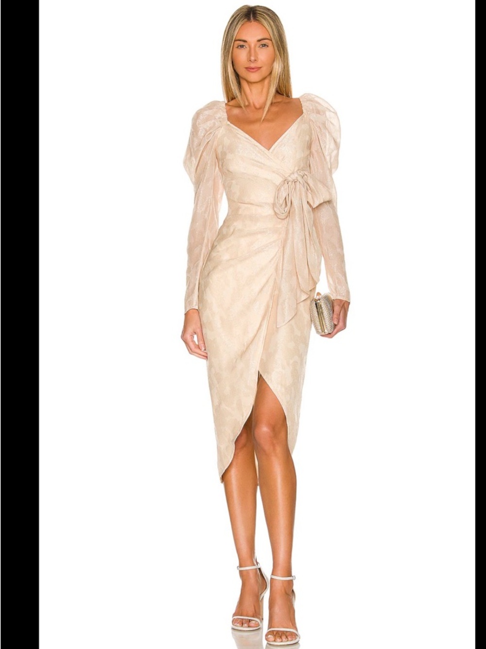 Tularosa Renee Dress Sandstone Size M Puff Sleeve Wrap Midi Dress